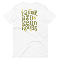 be kind and read books pocket tee